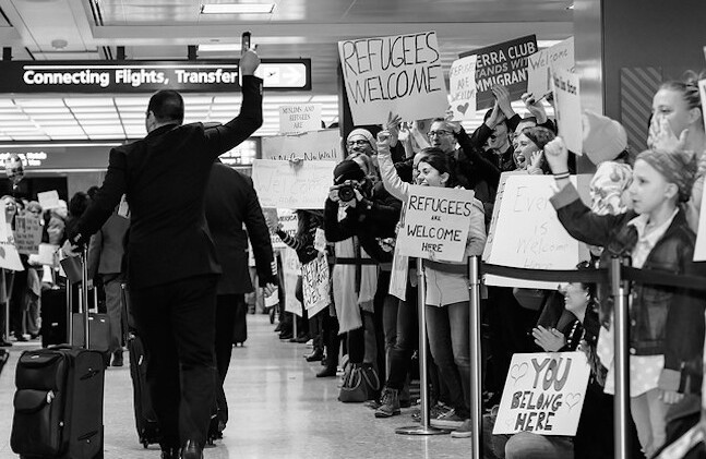 Protest against the travel ban at Dulles International Airport in Virgina, January 28, 2017. CREDIT: <a href="https://www.flickr.com/photos/geoliv/31769361243/">Geoff Livingston</a> <a href="https://creativecommons.org/licenses/by-nc-nd/2.0/">(CC)</a>