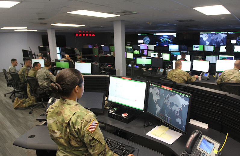 780th Military Intelligence Brigade (U.S. Army) operations center at Fort Meade, MD. CREDIT: <a href="https://www.army.mil/article/196311/active_army_cyber_teams_fully_operational_a_year_plus_ahead_of_schedule">U.S. Army photo by Steve Stover</a>