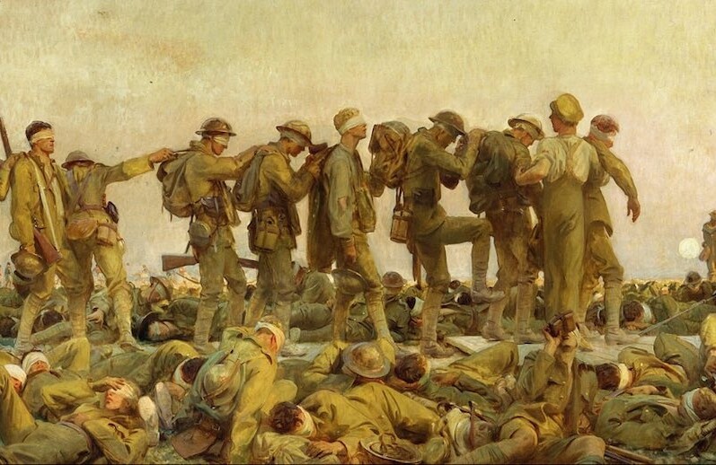 Detail from John Singer Sargent's <i>Gassed</i> (1919). CREDIT: <a href="https://commons.wikimedia.org/wiki/File:Sargent,_John_Singer_(RA)_-_Gassed_-_Google_Art_Project.jpg">Google Cultural Institute/Imperial War Musem London (Public Domain)</a>