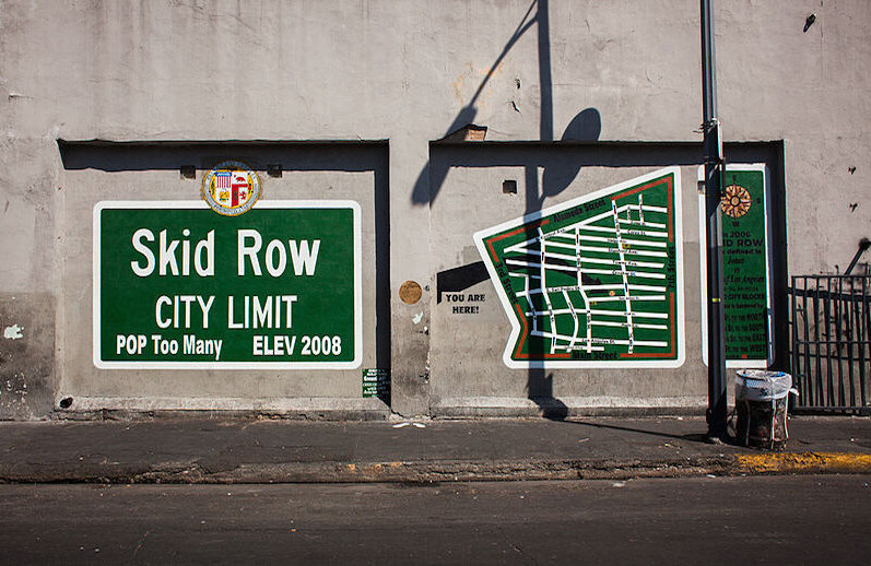 Mural in Skid Row, Downtown Los Angeles. CREDIT: <a href="https://commons.wikimedia.org/wiki/File:Phase_1_of_Skid_Row_Super_Mural.jpg">Stephen zeigler (CC)</a>