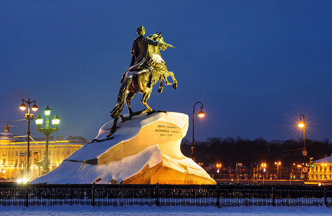 "Bronze Horseman" (monument to Peter the Great) in Saint Petersburg, Russia. CREDIT: <a href="http://www.shutterstock.com/pic-241493128/stock-photo-peter-the-great-monument-in-winter-the-bronze-horseman-st-petersburg-russia.html">Shutterstock</a>