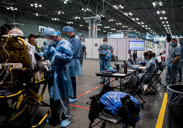 The Javits New York Medical Station, March 31, 2020. CREDIT: <a href="https://en.wikipedia.org/wiki/File:JNYMS_Operations_(5).jpg">US Navy/Barry Riley (Public Domain)</a>