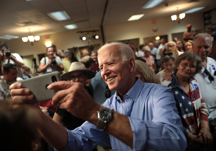 Joe Biden in Iowa, July 2019. CREDIT: <a href="https://commons.wikimedia.org/wiki/File:Joe_Biden_with_supporters_-_48243819806.jpg">Gage Skidmore/(CC)</a>