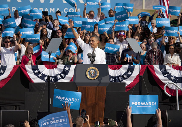 CREDIT: President Obama at a 2012 campaign rally in Las Vegas via <a href="http://www.shutterstock.com/pic-132479609/stock-photo-las-vegas-november-president-barack-obama-speaks-at-presidential-campaign-rally-at-cheyenne.html">Shutterstock</a>