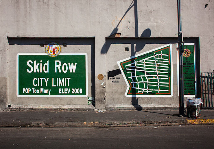 Mural in Skid Row, Downtown Los Angeles. CREDIT: <a href="https://commons.wikimedia.org/wiki/File:Phase_1_of_Skid_Row_Super_Mural.jpg">Stephen zeigler (CC)</a>