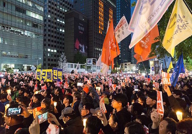 Protest against now-impeached South Korean President Park Geun-hye in Seoul, October 2016. CREDIT: <a href="https://www.flickr.com/photos/tkazec/30021968224/">Teddy Cross</a><a href="https://creativecommons.org/licenses/by/2.0/"> (CC)</a>