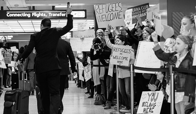 Protest against the travel ban at Dulles International Airport in Virgina, January 28, 2017. CREDIT: <a href="https://www.flickr.com/photos/geoliv/31769361243/">Geoff Livingston</a> <a href="https://creativecommons.org/licenses/by-nc-nd/2.0/">(CC)</a>
