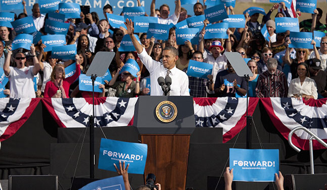 CREDIT: President Obama at a 2012 campaign rally in Las Vegas via <a href="http://www.shutterstock.com/pic-132479609/stock-photo-las-vegas-november-president-barack-obama-speaks-at-presidential-campaign-rally-at-cheyenne.html">Shutterstock</a>